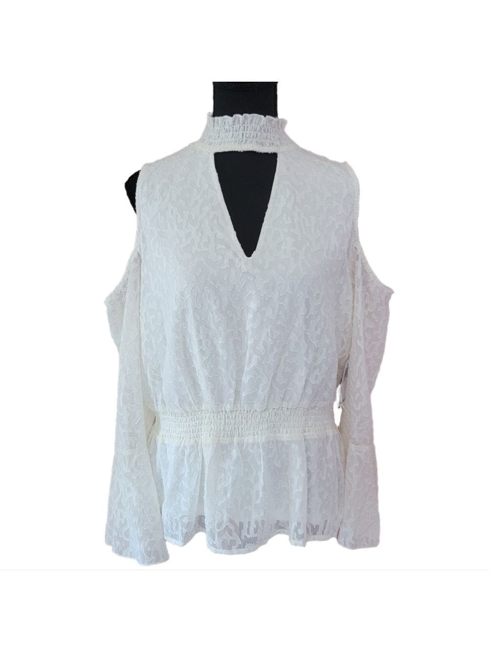 Willow Drive Textured Smocked White Lace Cold Shoulder Blouse Size XL NWT